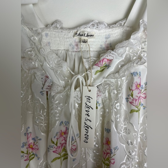 NWT For Love & Lemons Dakota Mini Dress L Floral Lace Babydoll Coquette Bridal - Picture 9 of 11